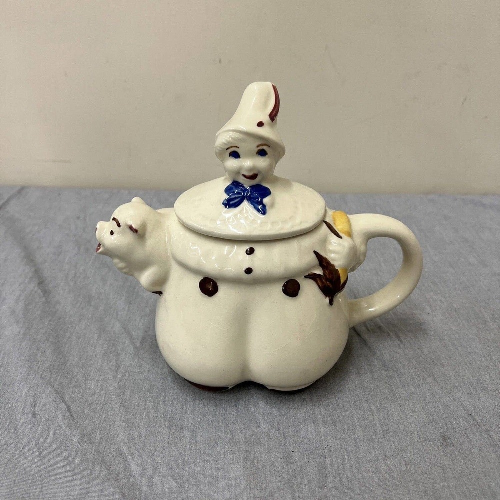 Tom the Pipers Son 7” Porcelain Tea Pot Vintage 1940’s Shawnee Pottery FS Chrty